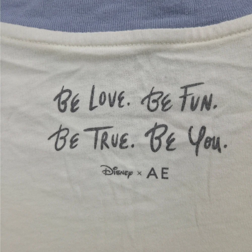 American Eagle Disney Mickey Mouse‎ Graphic Ringer Tee Cream Blue XL